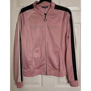 BEBE Sport Vintage Y2k Track Jacket Pink Early 99s 00s Size Large Rhinestones
